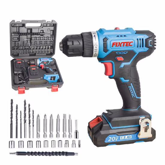 Fixtec Power Tools Perceuse 20V 2X1500mAh Li-ion Batterie Impact Perceuse électrique sans fil